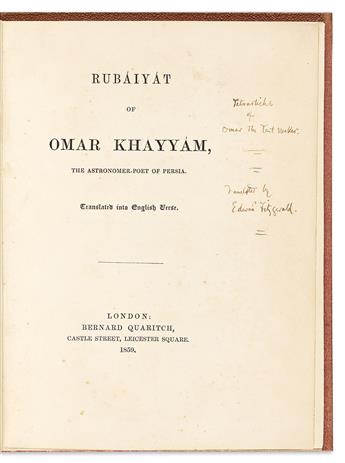 Khayyam, Omar (1048-1131) & Edward Fitzgerald, trans. (1809-1883) Rubaiyat of Omar Khayyam, William Bell Scotts annotated copy.